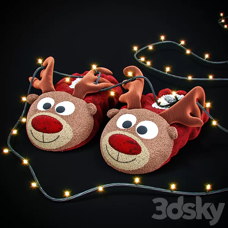 "New Year's slippers ""Deer of Santa Claus""" 3D Model