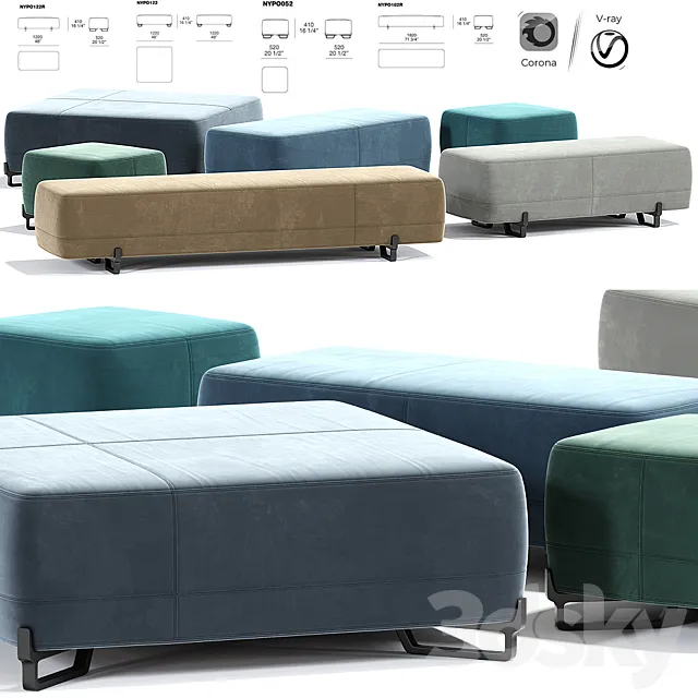 New York Poliform Pouf Set 3D Model