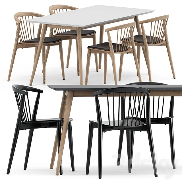Newood light chair by Cappellini and Tell Dining Table by Bloomingville 3D Model