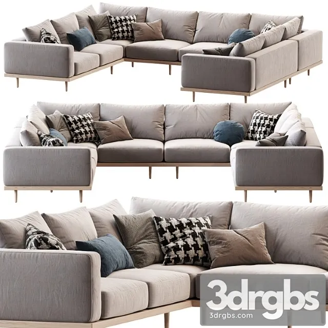 Newport 5 Piece U Shaped Sectional 3D Model Free
