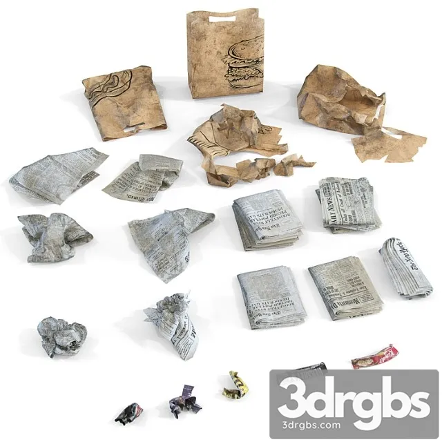 Newspaper Wrappers and Bag 3D Model Download