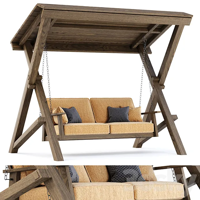 Nia Wooden Double-Seater Garden swing by Bpoint Design 3D Model