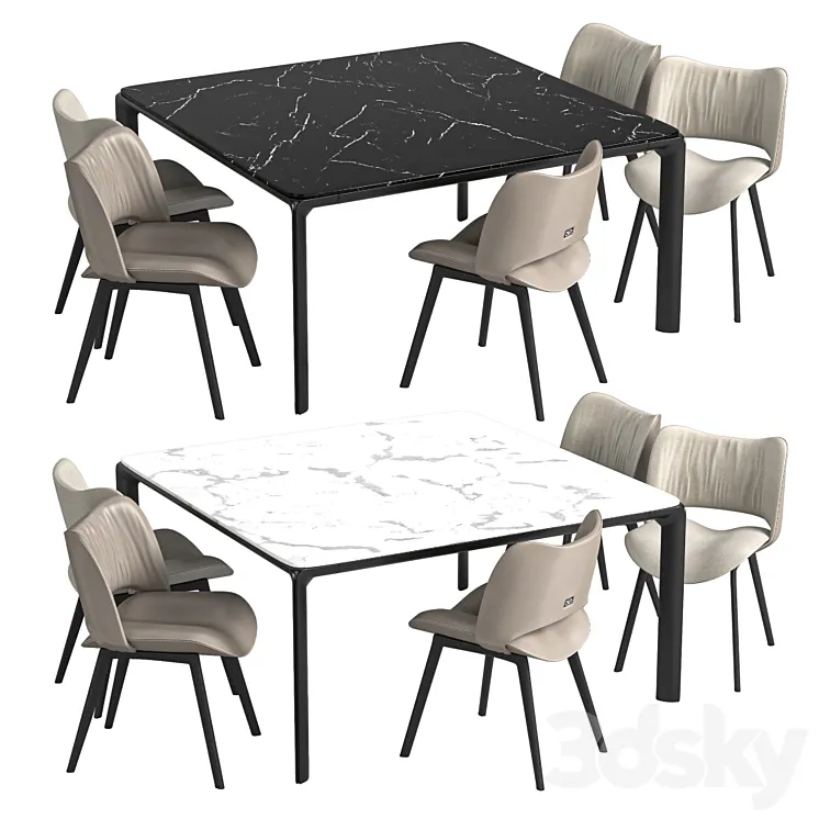 Nice Leather Chair and Homey Square Table 3D Model Free