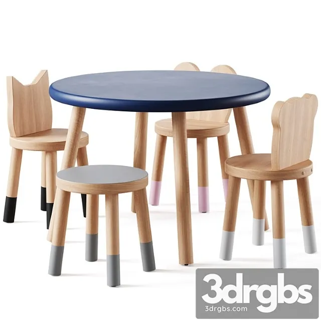 Nico & yeye round kids table and chairs by pottery barn 2 3D Model Free