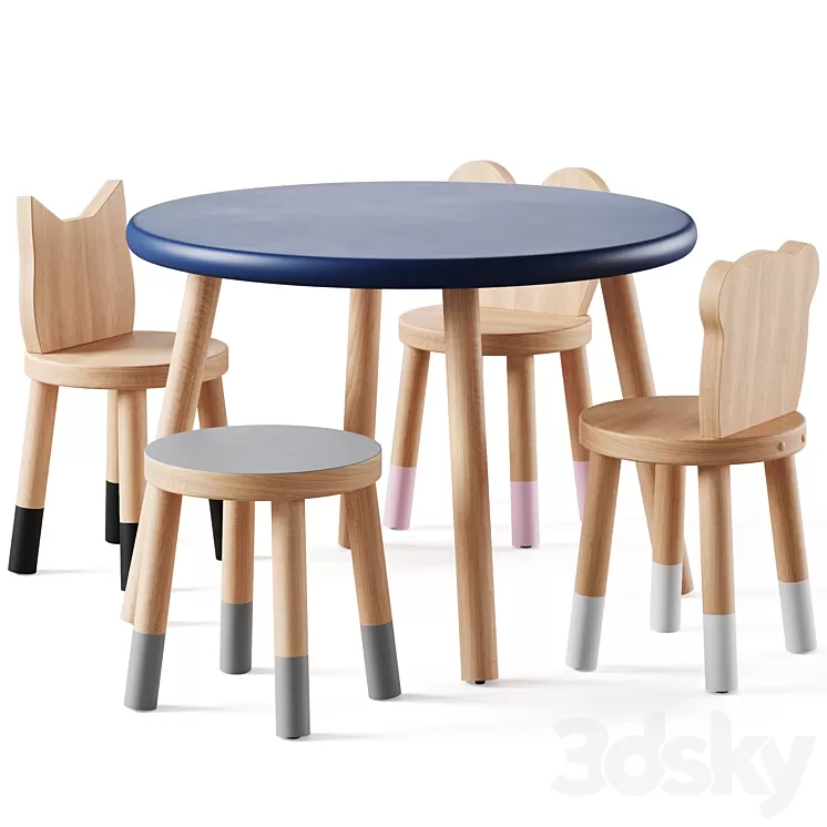 Nico & Yeye Round Kids Table and Chairs by Pottery Barn 3D Model Free