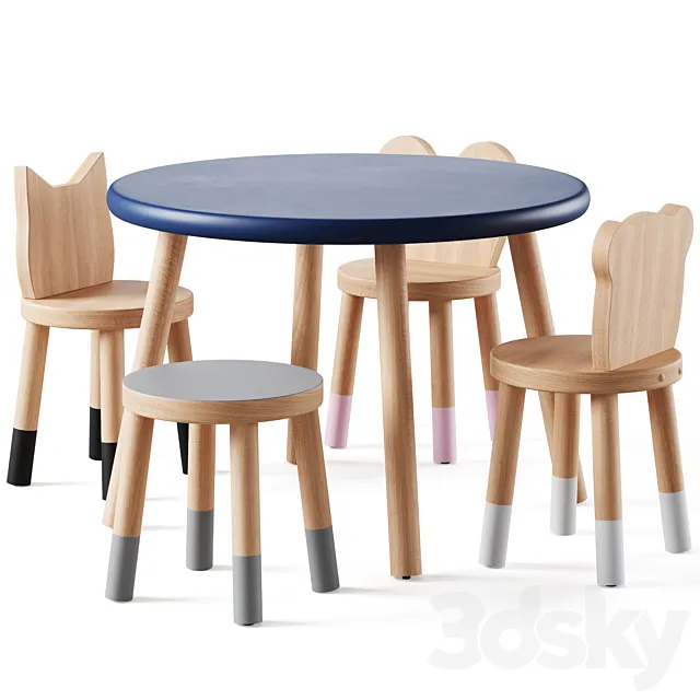 Nico & Yeye Round Kids Table and Chairs by Pottery Barn 3DModel