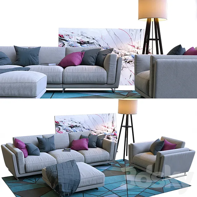 Nicoline Cooper sofa with armchair 3D Model