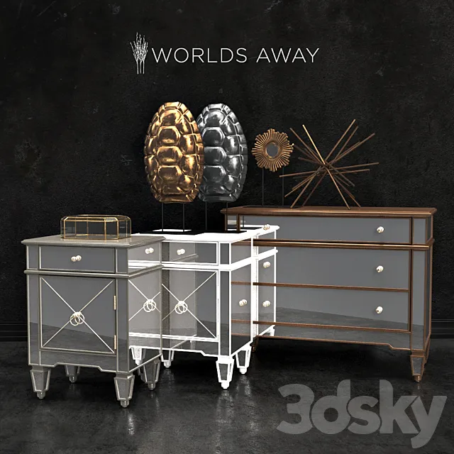 Nightstand and dresser Worlds Away + accessories 3DModel