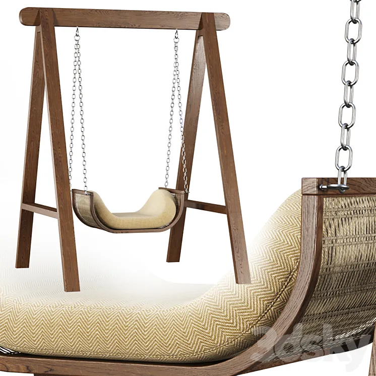 Noa wooden rattan garden swing NR71 by Bpoint Design \/ Wooden rattan garden swing 3D Model Free Download