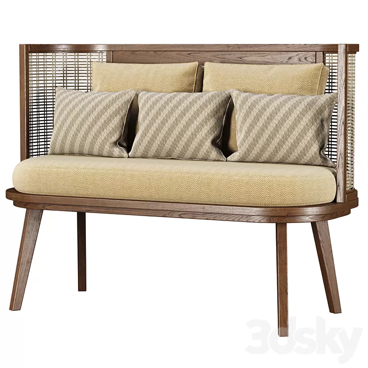 Noa wooden rattan restaurant loveseat NR52 by Bpoint Design / Rattan restaurant sofa 3D Model Free