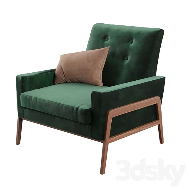 Nord- balsam green velvet and walnut chair 3DModel