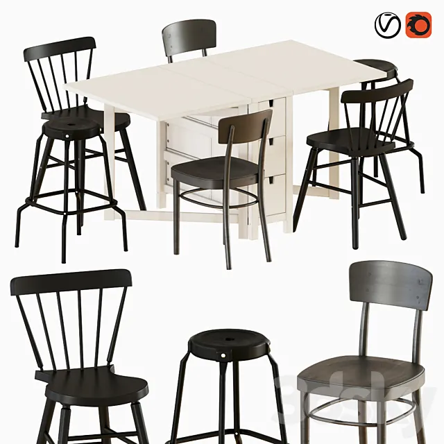 Norden Gateleg Table and Chairs 3D Model