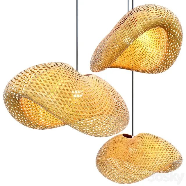Nordic LED Wood Pendant Lamp Bamboo 3D Model