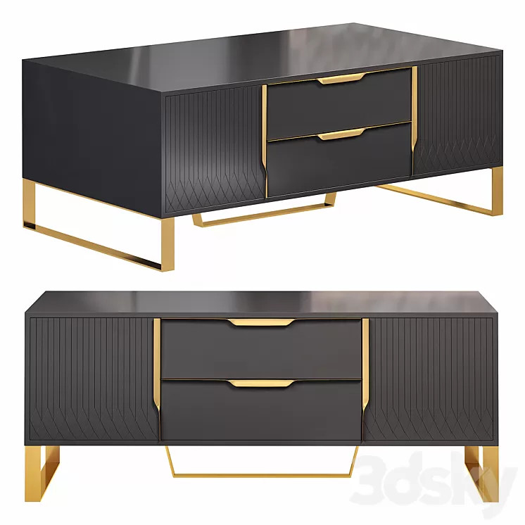 Nordic rectangular black coffee table by homary 3D Model