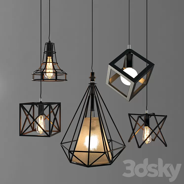 Nordic retro wrought iron industrial Chandelier part-2 3D Model