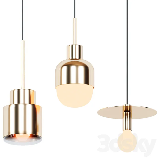 Nordic simple modern brass single head small chandelier creative personality night lamp three heads 3D Model