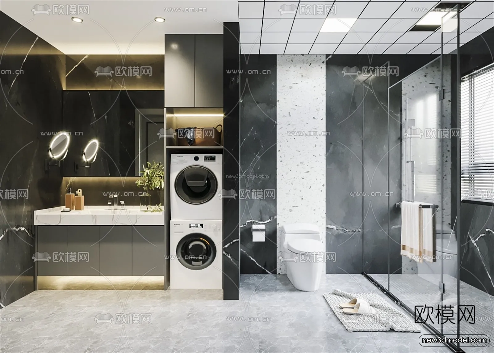 Nordic Style Interior 3D Blocks - Bathroom 3D Model - 504