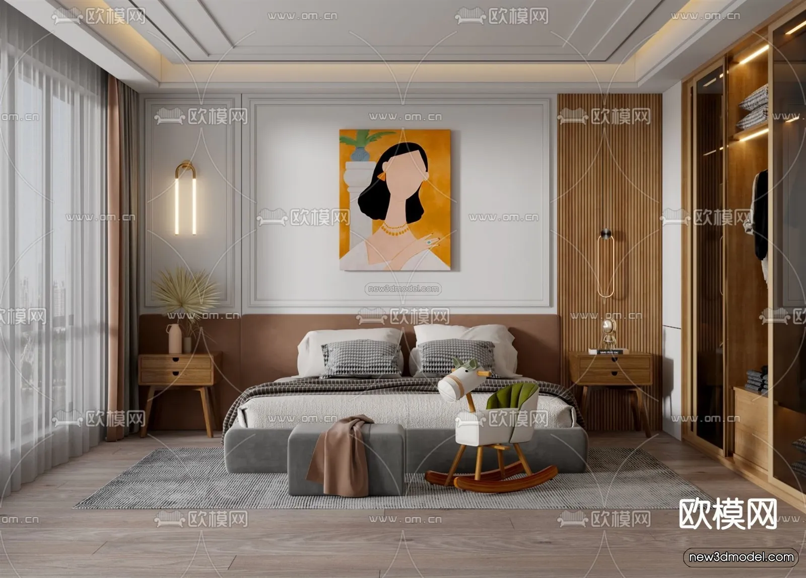 Nordic Style Interior 3D Blocks - Bedroom 3D Model - 270