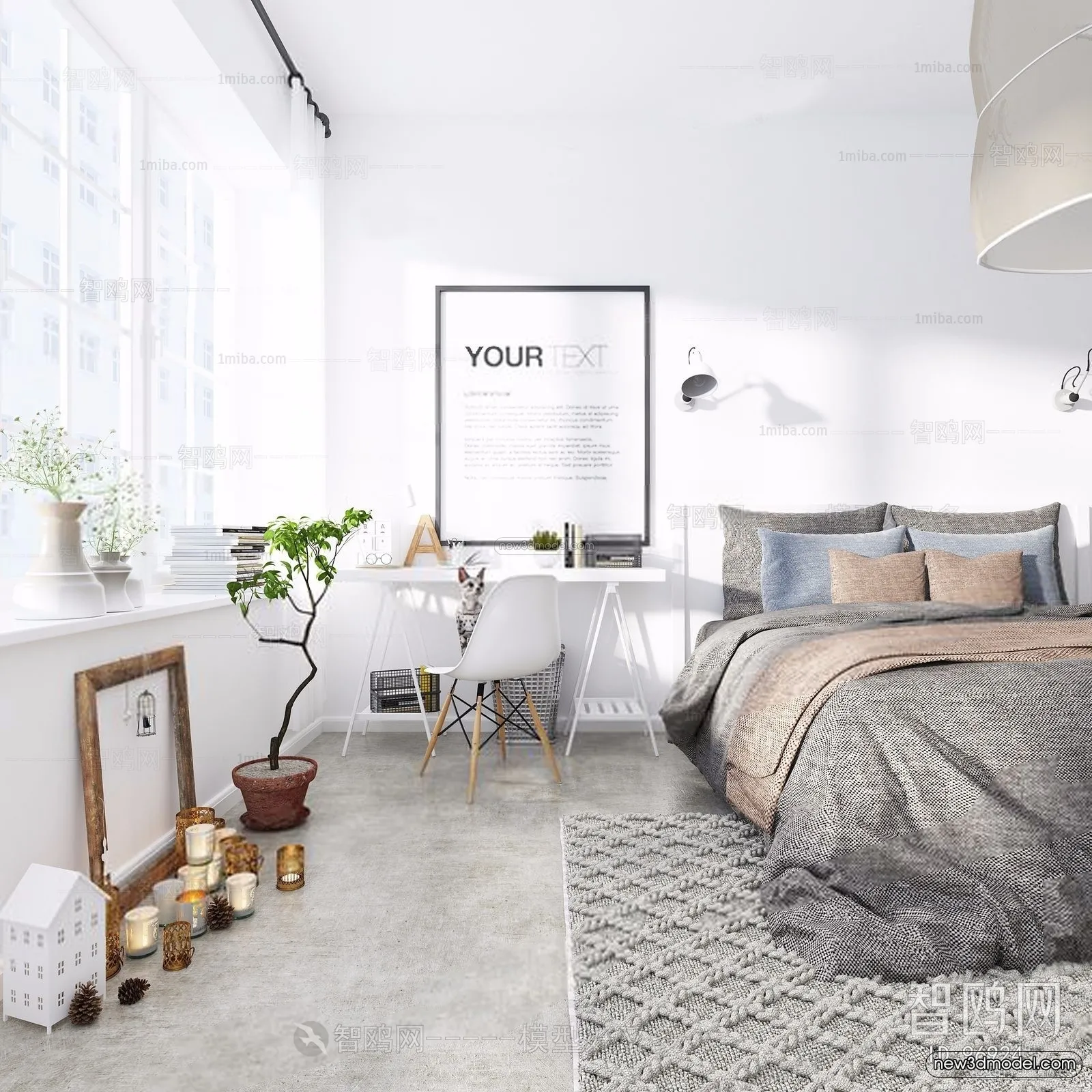 Nordic Style Interior 3D Blocks - Bedroom 3D Model - 289