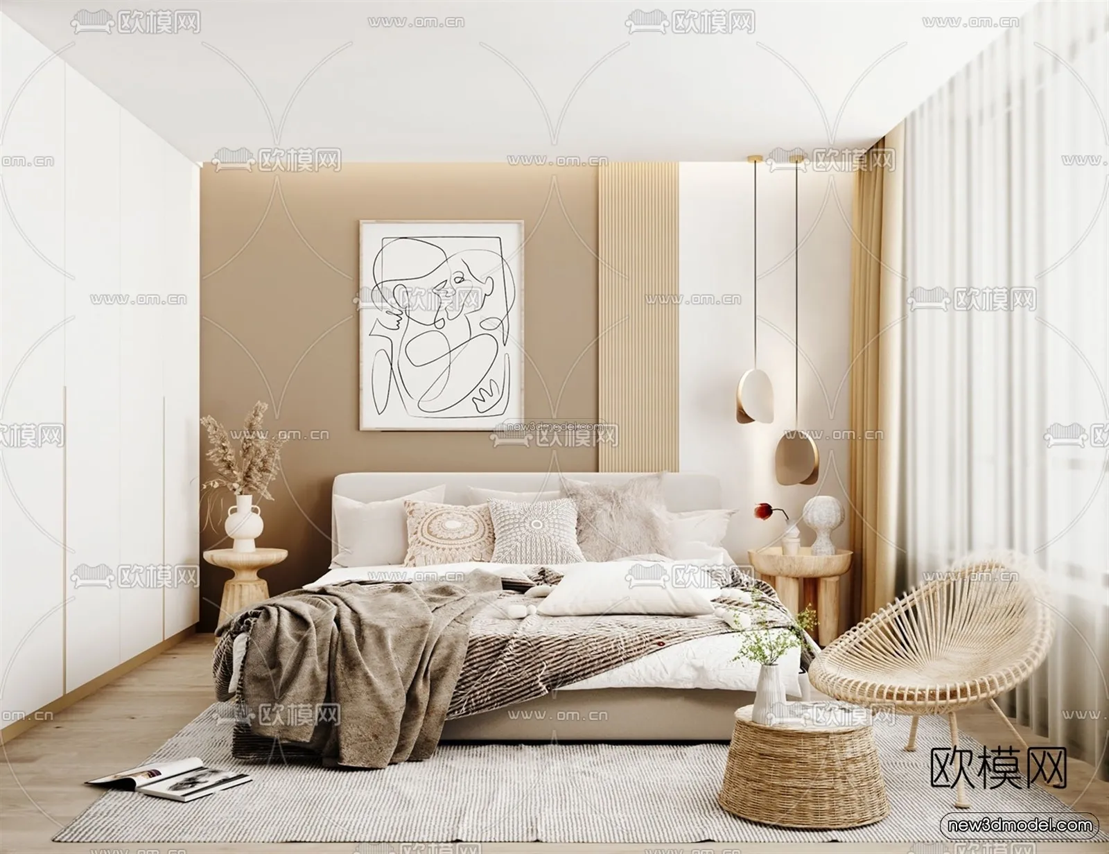 Nordic Style Interior 3D Blocks - Bedroom 3D Model - 294