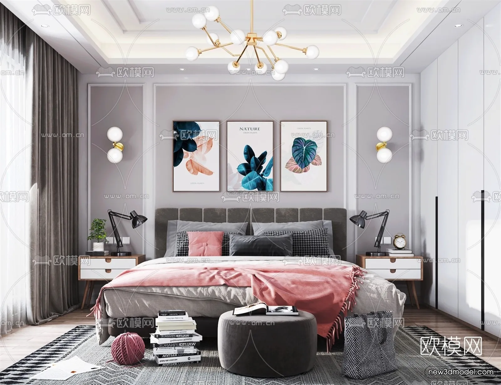 Nordic Style Interior 3D Blocks - Bedroom 3D Model - 297