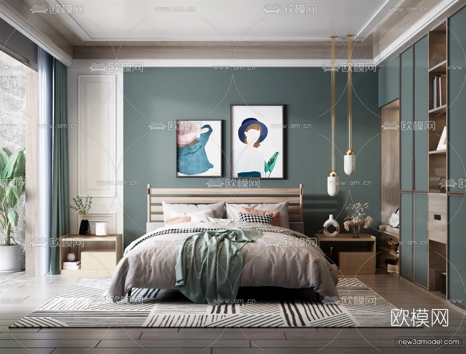 Nordic Style Interior 3D Blocks - Bedroom 3D Model - 299