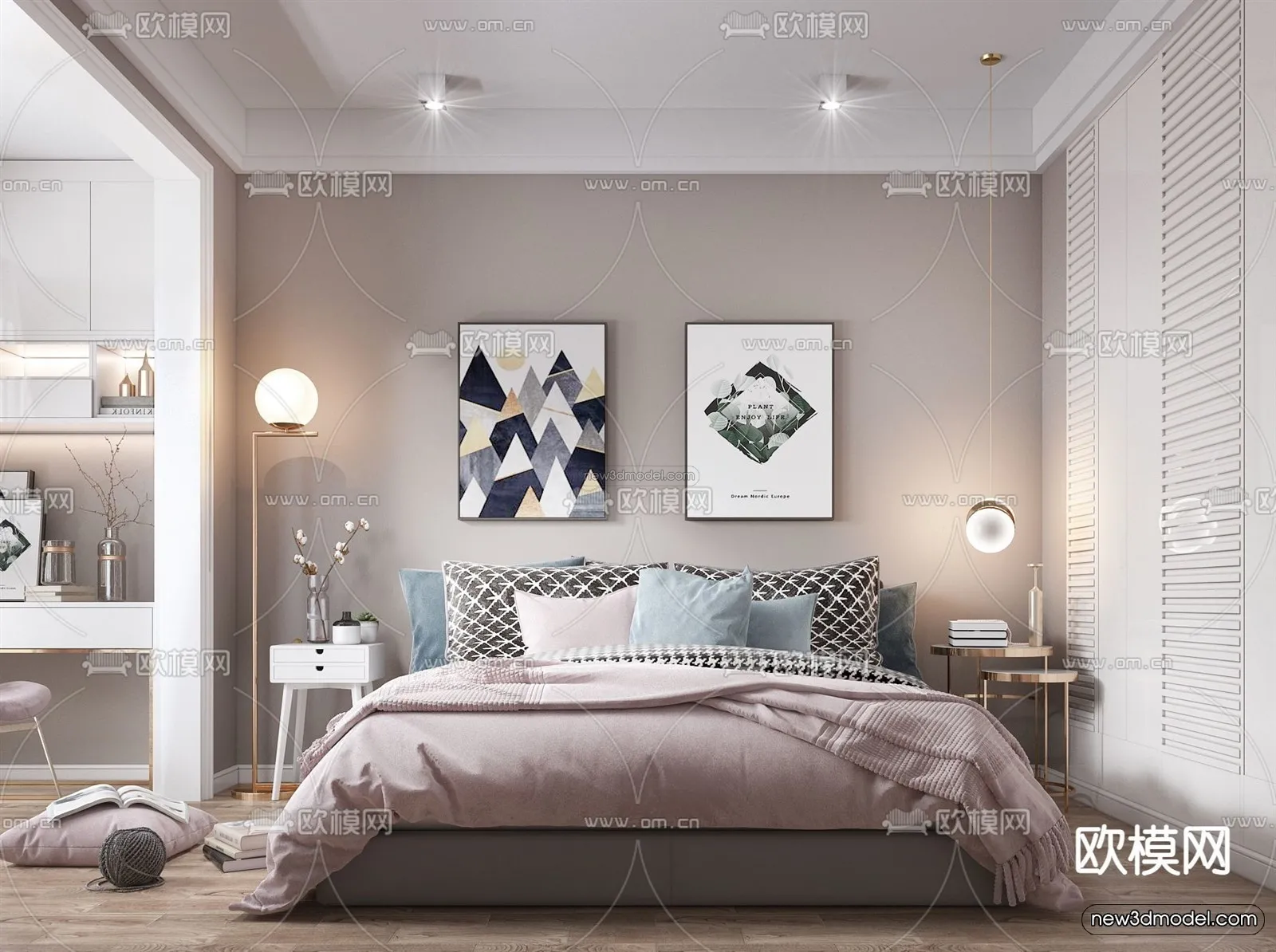 Nordic Style Interior 3D Blocks - Bedroom 3D Model - 303