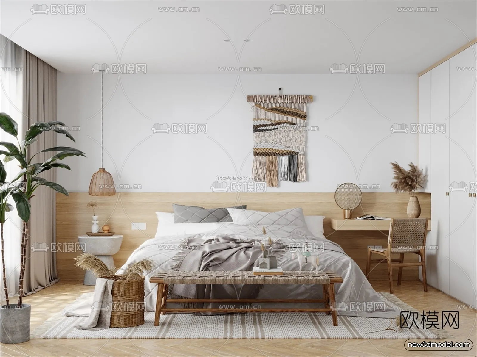 Nordic Style Interior 3D Blocks - Bedroom 3D Model - 309