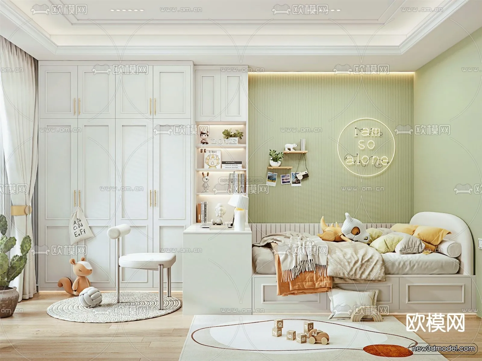 Nordic Style Interior 3D Blocks - Bedroom 3D Model - 320