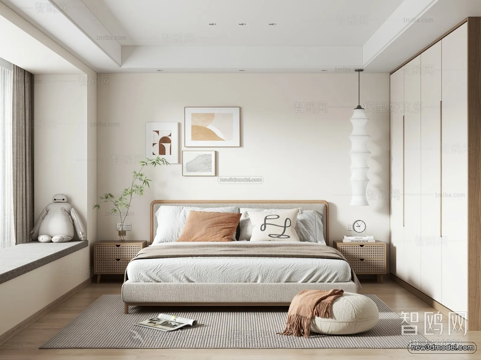 Nordic Style Interior 3D Blocks - Bedroom 3D Model - 321