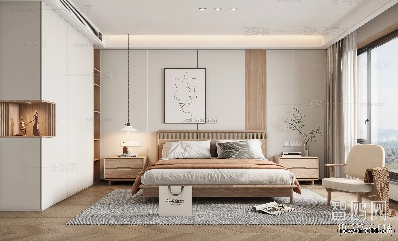 Nordic Style Interior 3D Blocks - Bedroom 3D Model - 322