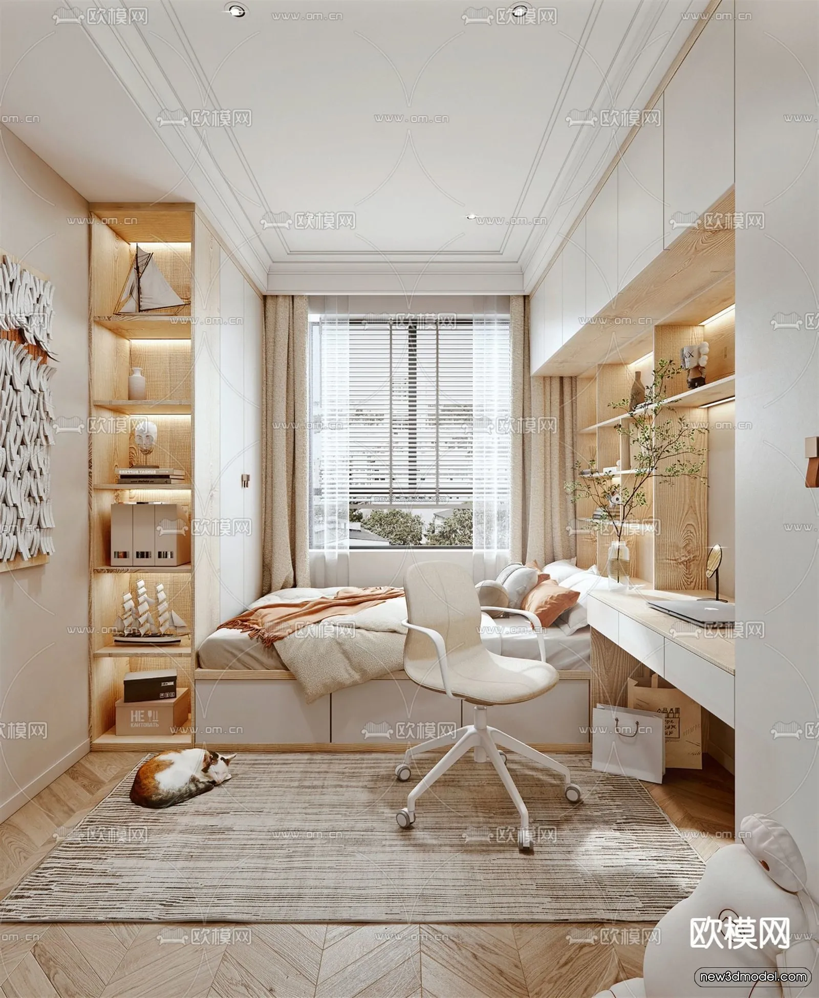 Nordic Style Interior 3D Blocks - Bedroom 3D Model - 323