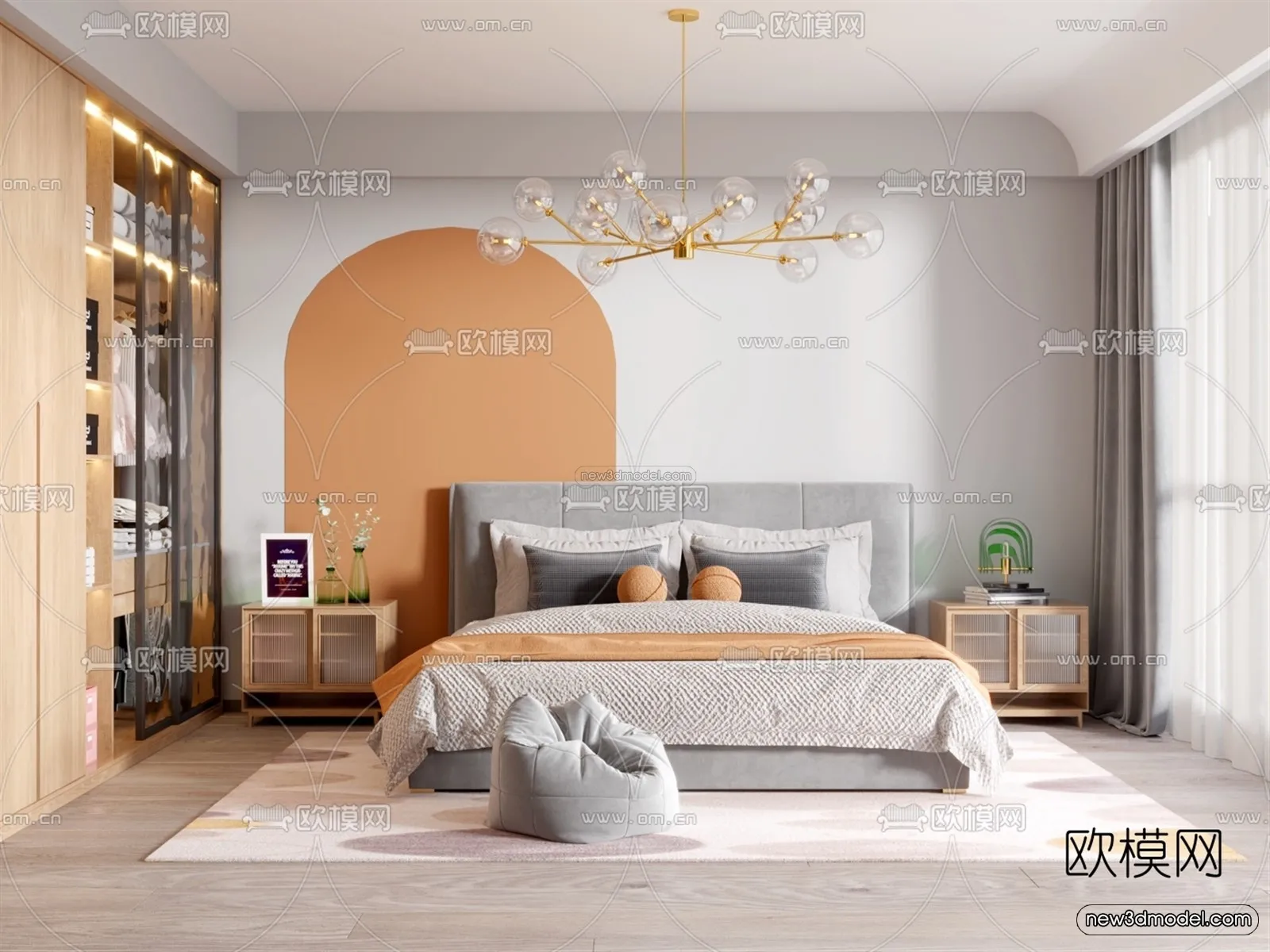 Nordic Style Interior 3D Blocks - Bedroom 3D Model - 345