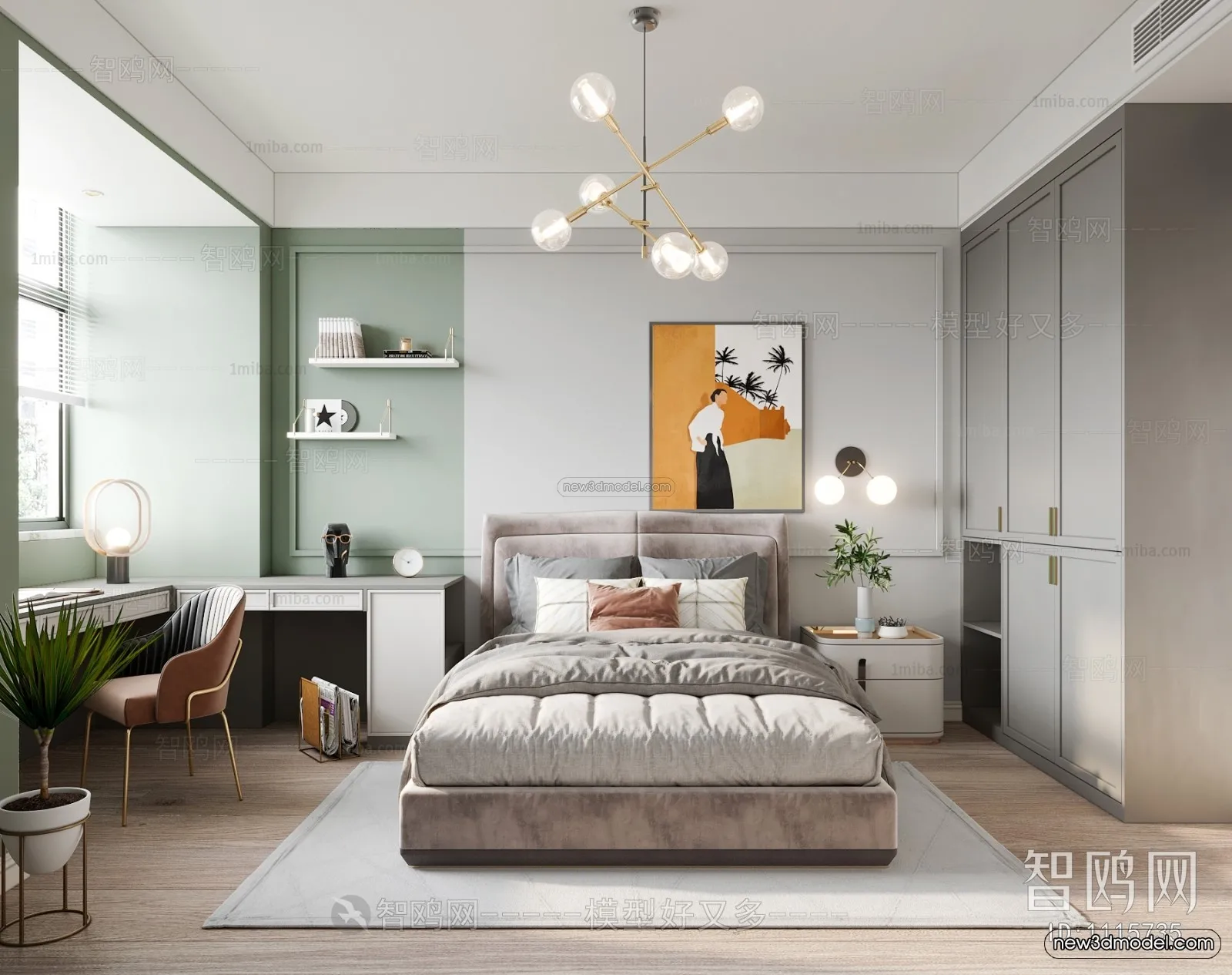 Nordic Style Interior 3D Blocks - Bedroom 3D Model - 346