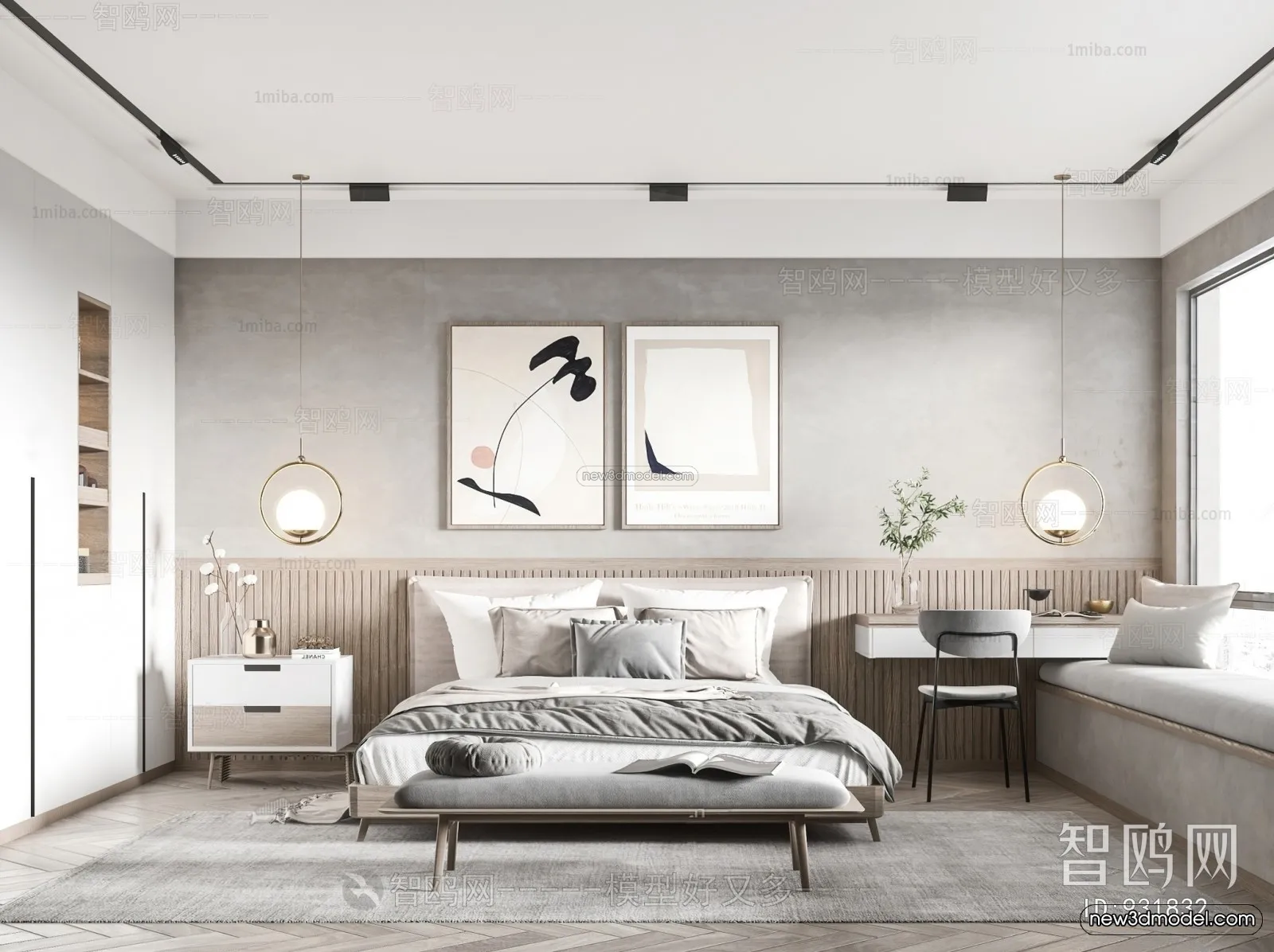 Nordic Style Interior 3D Blocks - Bedroom 3D Model - 348