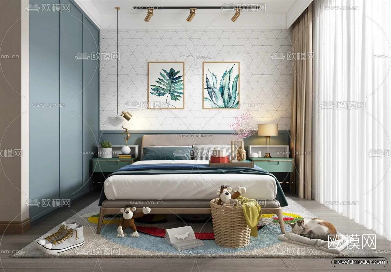 Nordic Style Interior 3D Blocks - Bedroom 3D Model - 360