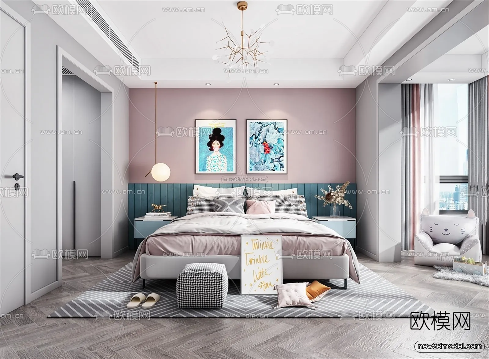 Nordic Style Interior 3D Blocks - Bedroom 3D Model - 362