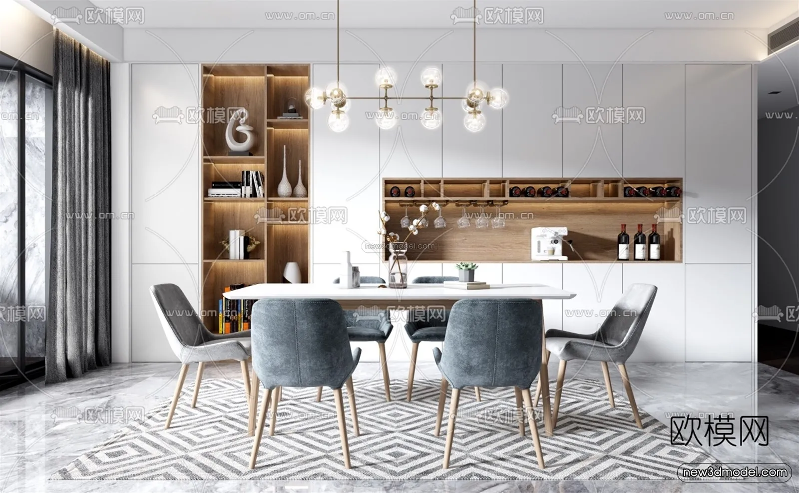 Nordic Style Interior 3D Blocks - Dining Room 3D Model - 382