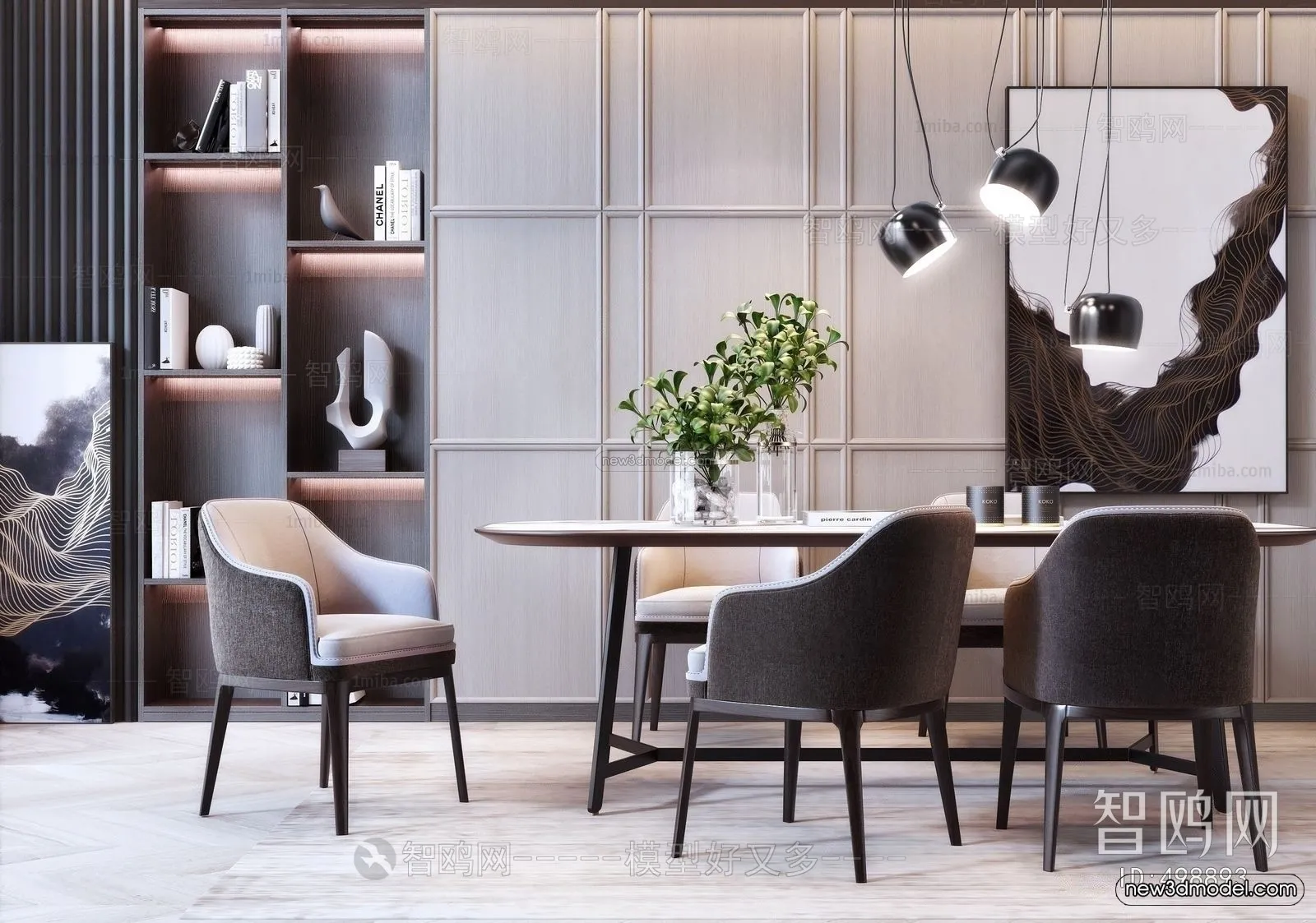 Nordic Style Interior 3D Blocks - Dining Room 3D Model - 383