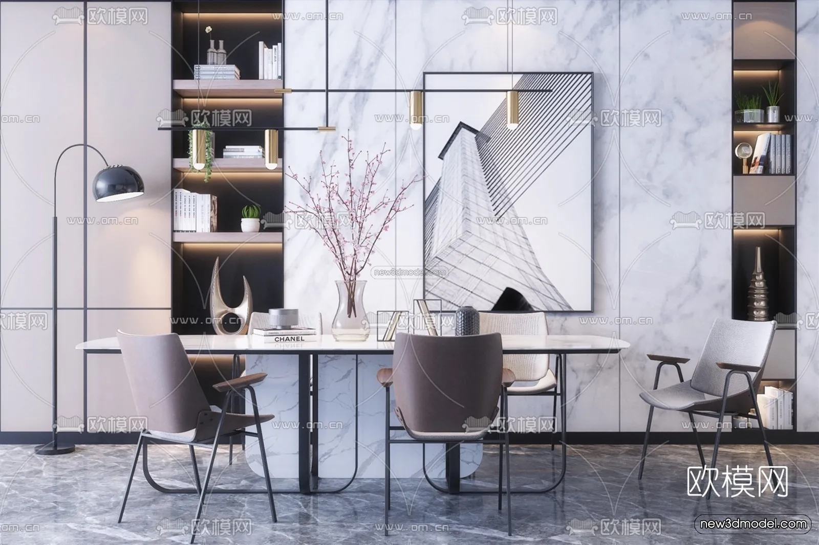 Nordic Style Interior 3D Blocks - Dining Room 3D Model - 384