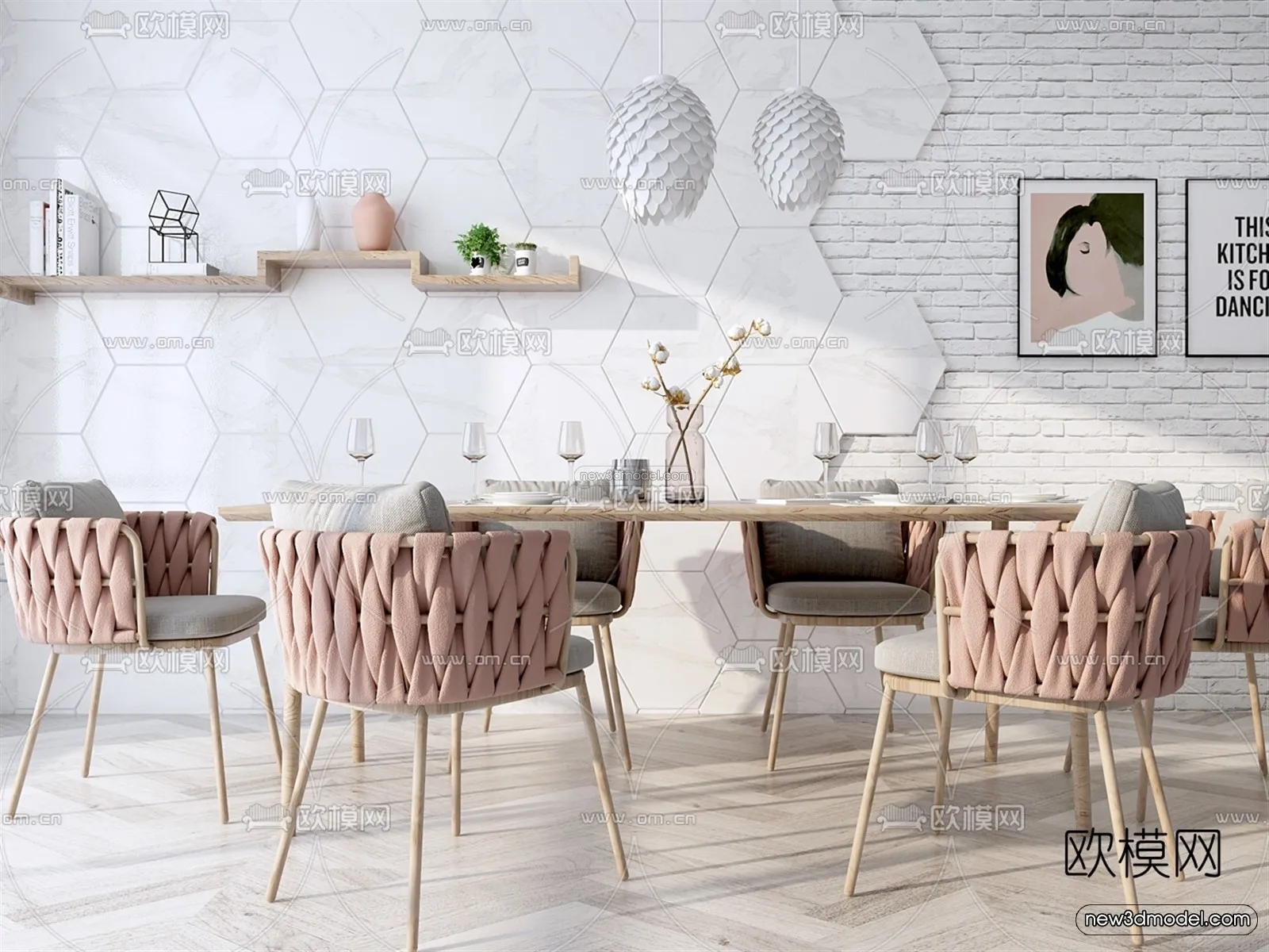 Nordic Style Interior 3D Blocks - Dining Room 3D Model - 388