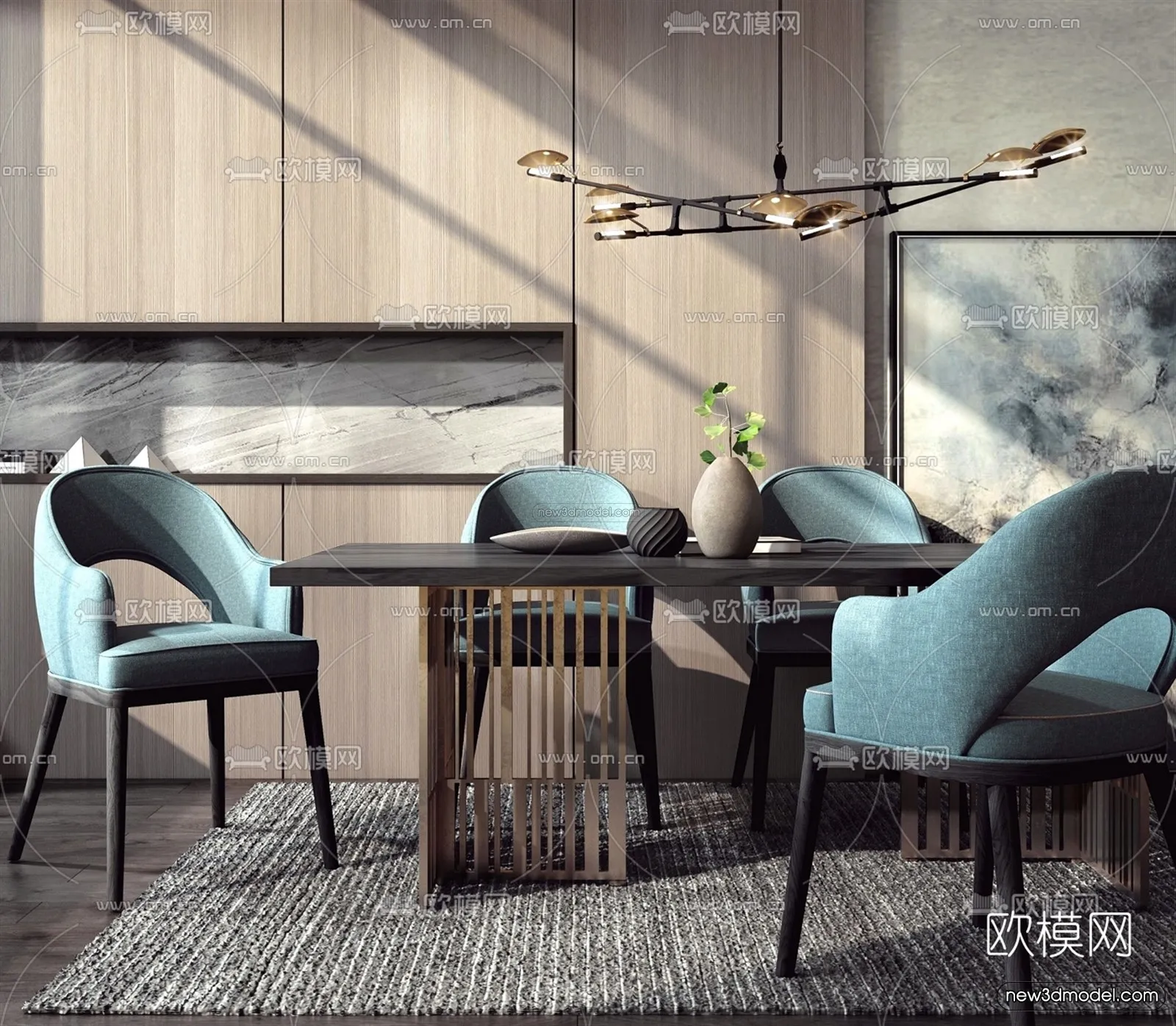 Nordic Style Interior 3D Blocks - Dining Room 3D Model - 390