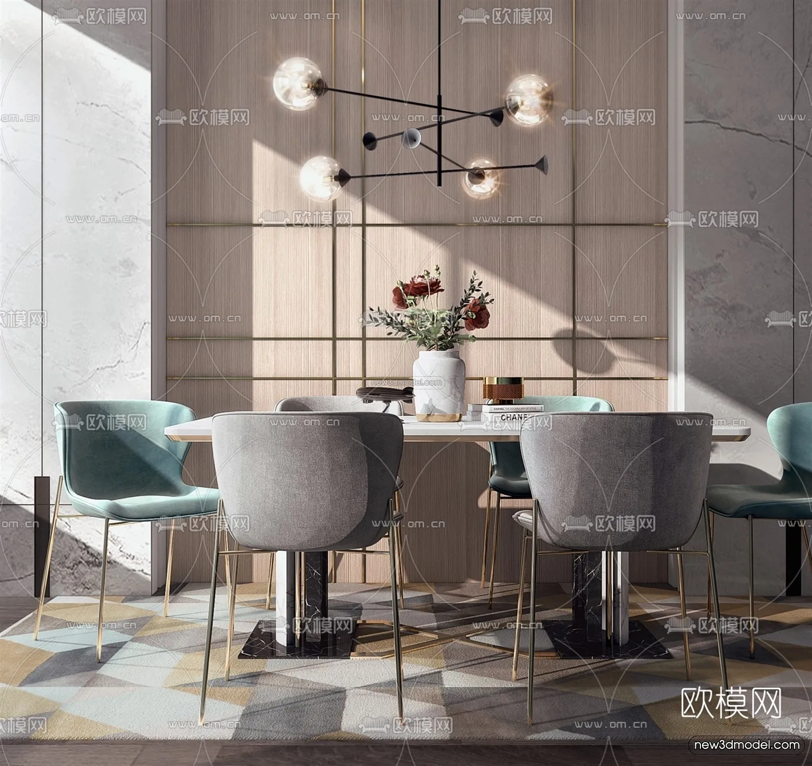 Nordic Style Interior 3D Blocks - Dining Room 3D Model - 391