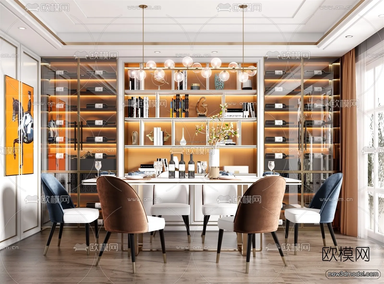 Nordic Style Interior 3D Blocks - Dining Room 3D Model - 394