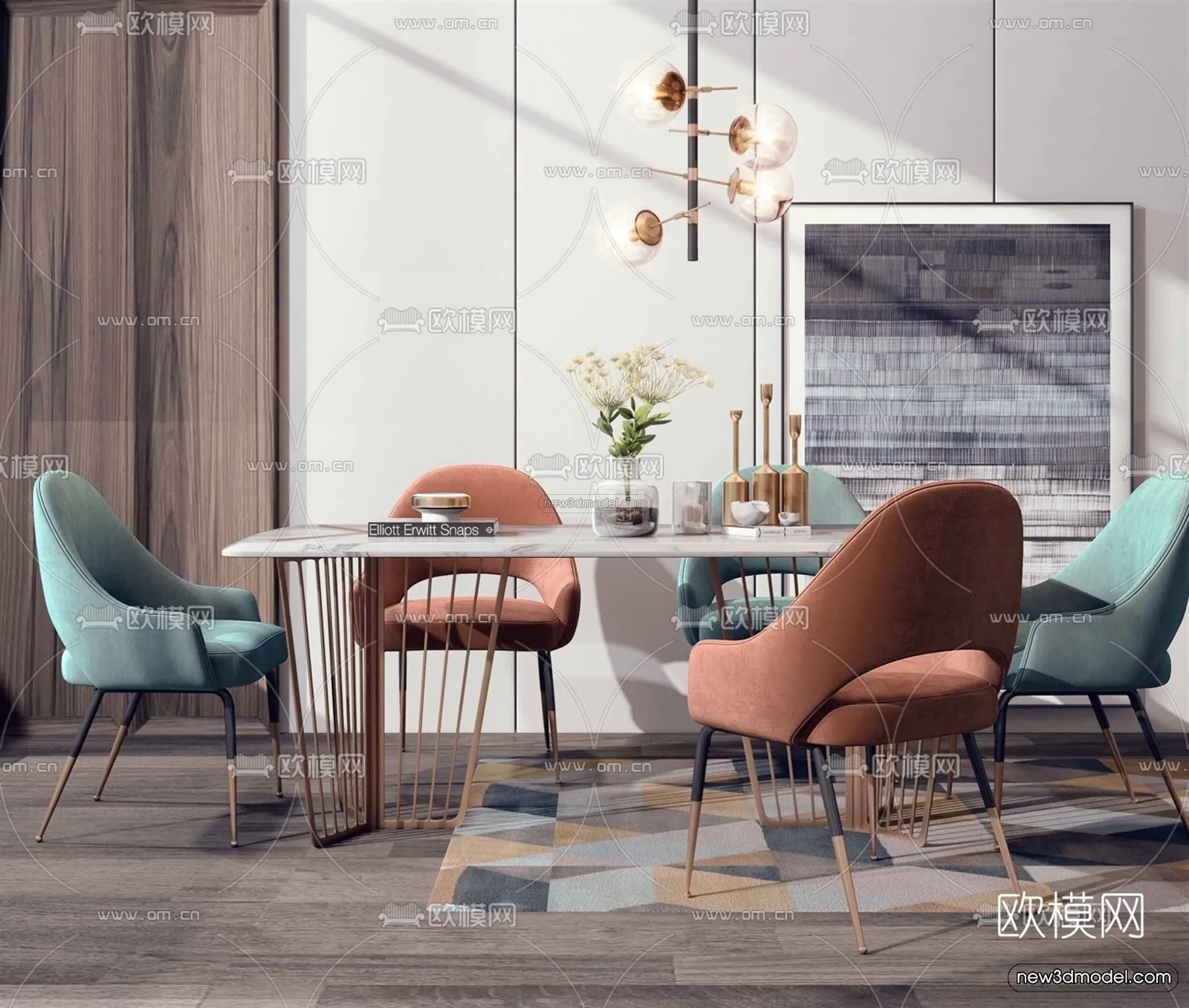Nordic Style Interior 3D Blocks - Dining Room 3D Model - 398