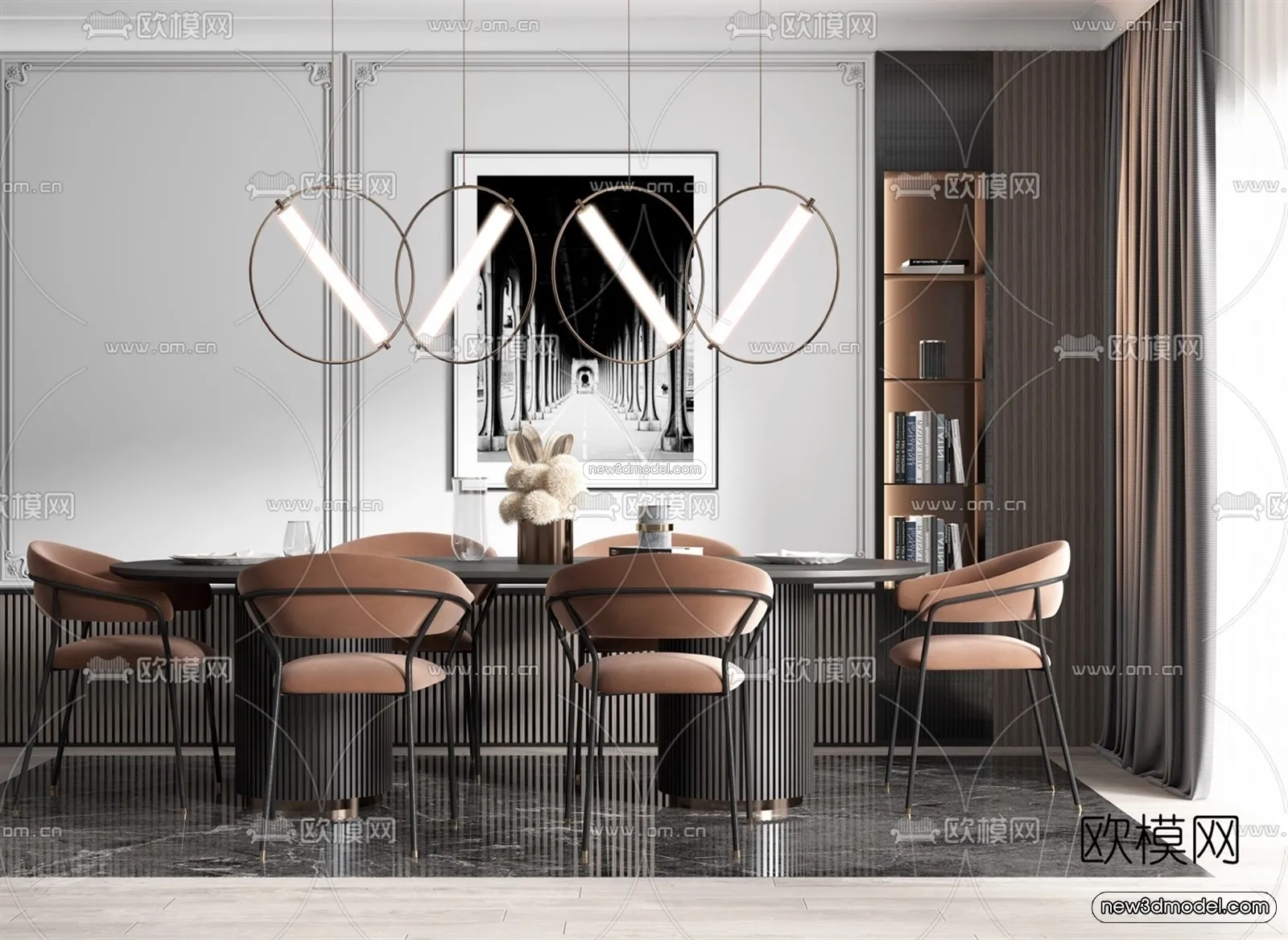 Nordic Style Interior 3D Blocks - Dining Room 3D Model - 399