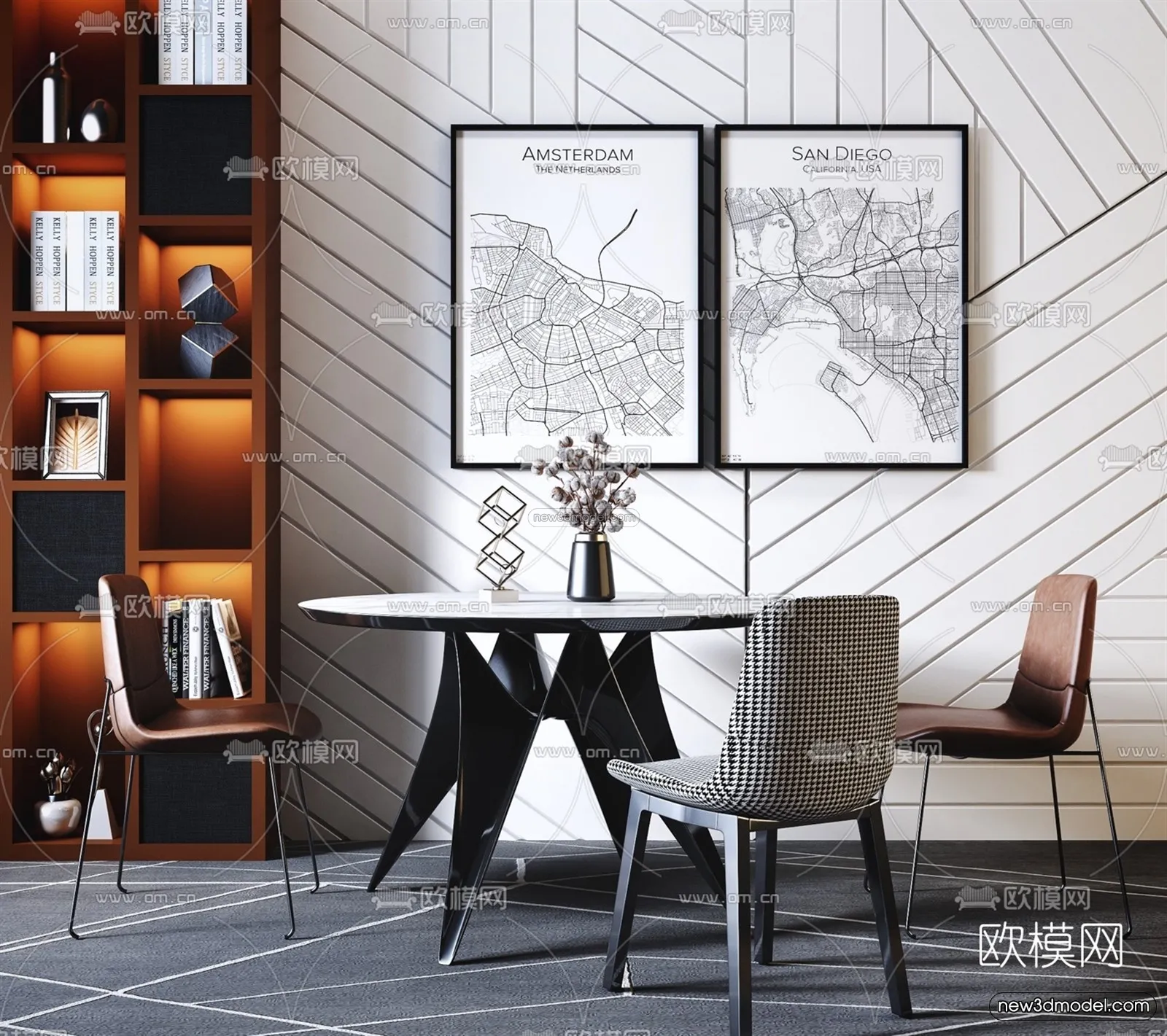 Nordic Style Interior 3D Blocks - Dining Room 3D Model - 401