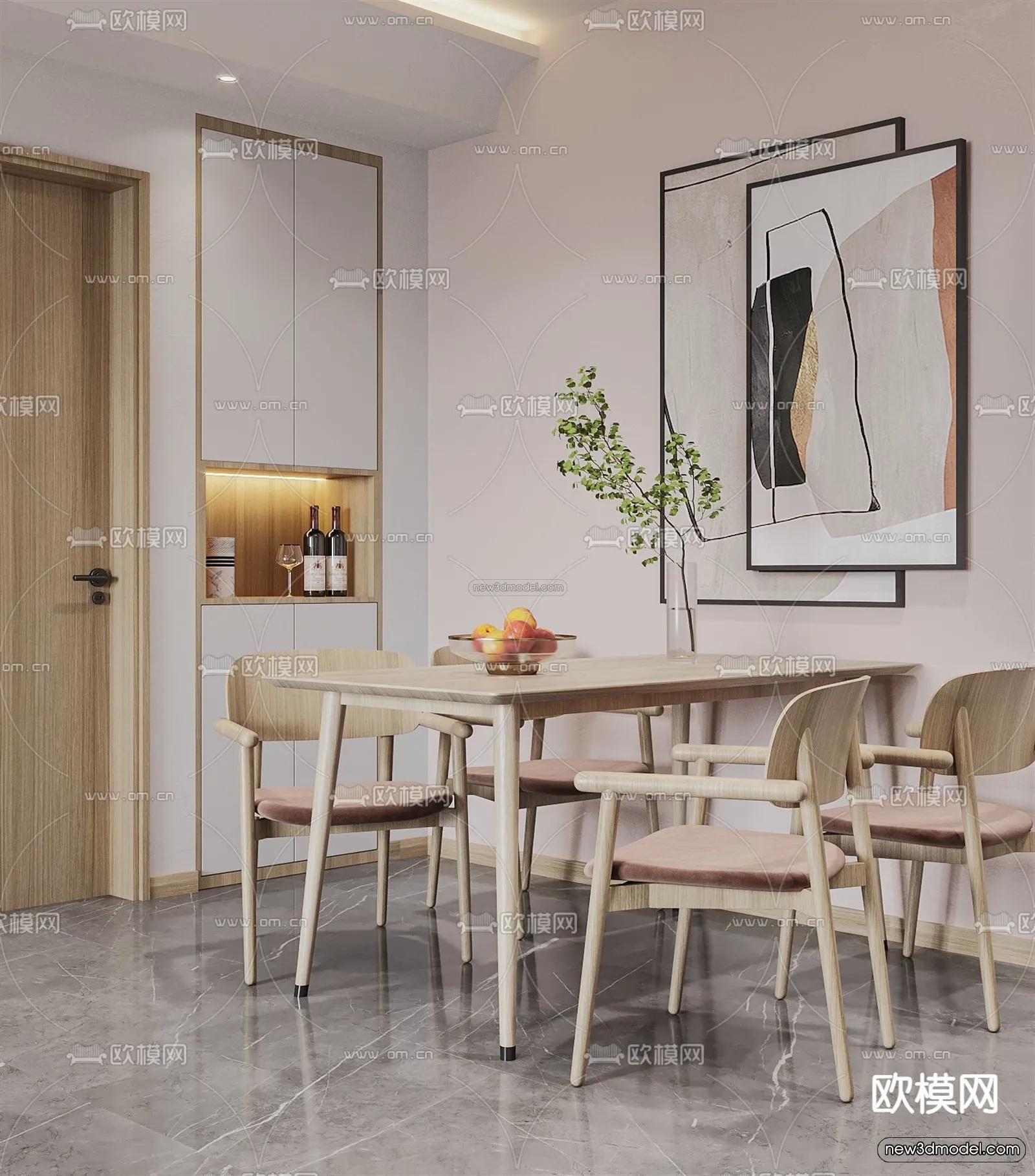 Nordic Style Interior 3D Blocks - Dining Room 3D Model - 408