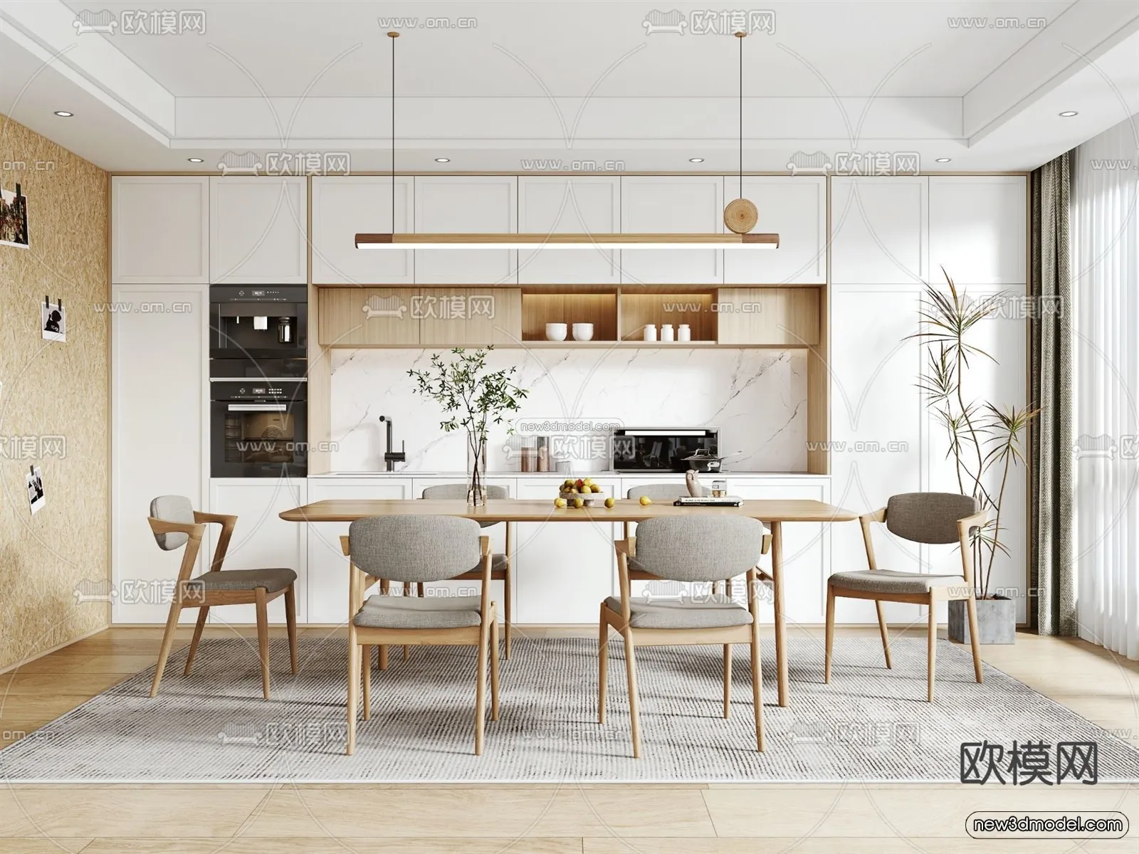 Nordic Style Interior 3D Blocks - Dining Room 3D Model - 409