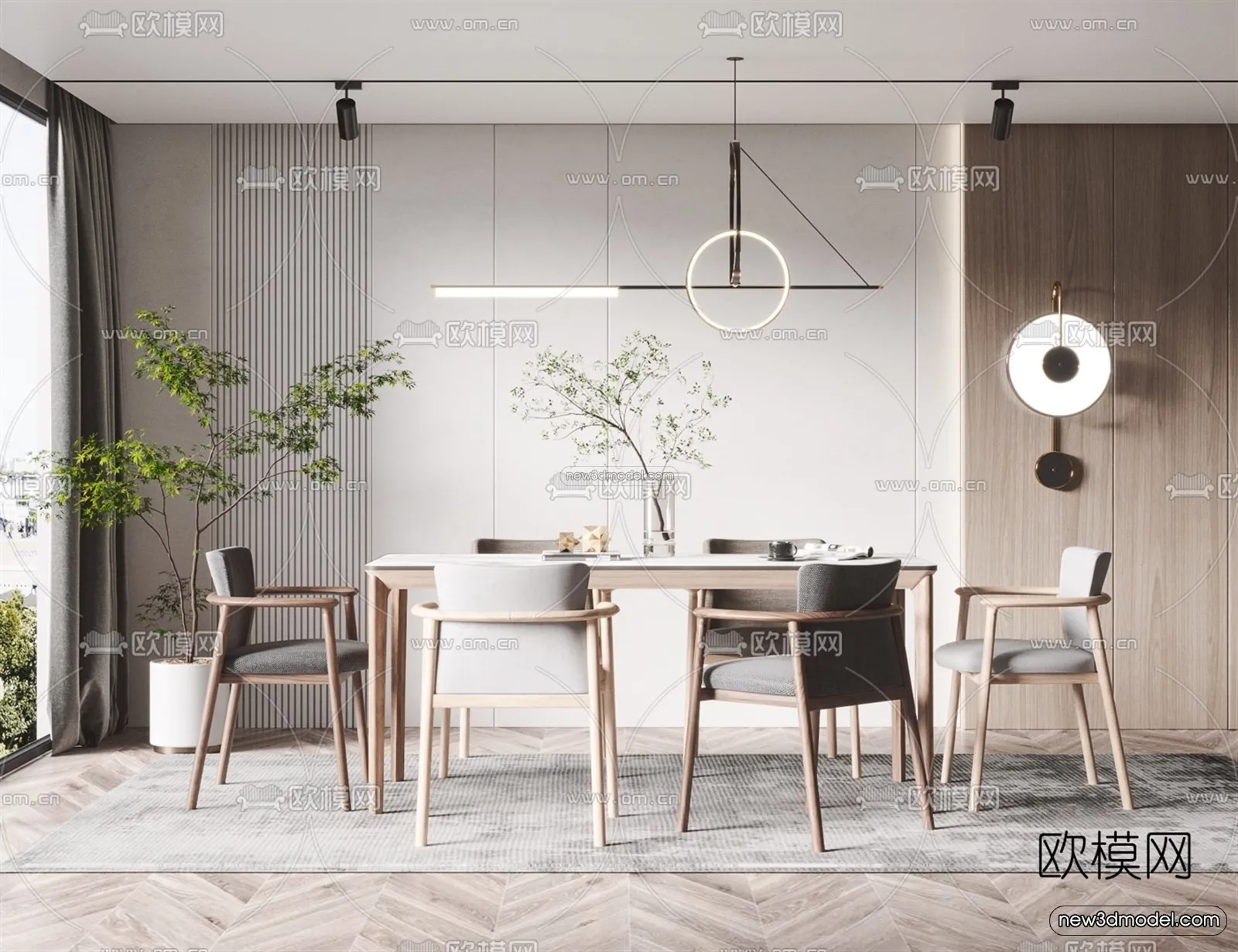 Nordic Style Interior 3D Blocks - Dining Room 3D Model - 410